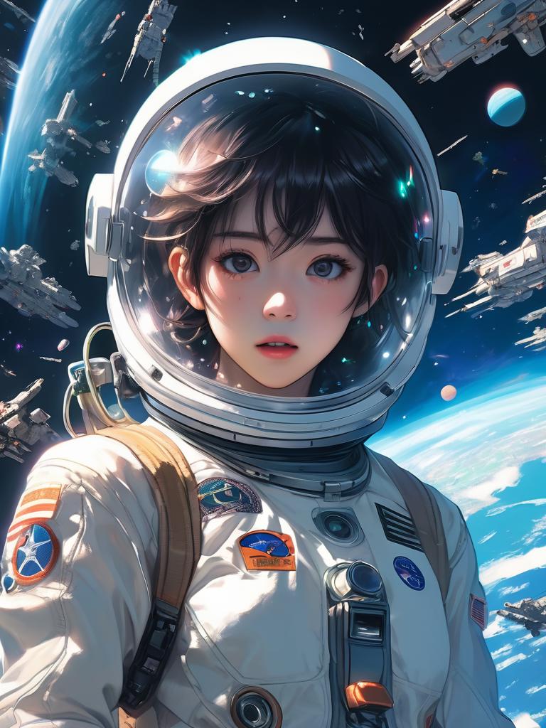 astronaut floating in space, anime style, pixiv | Stable Diffusion